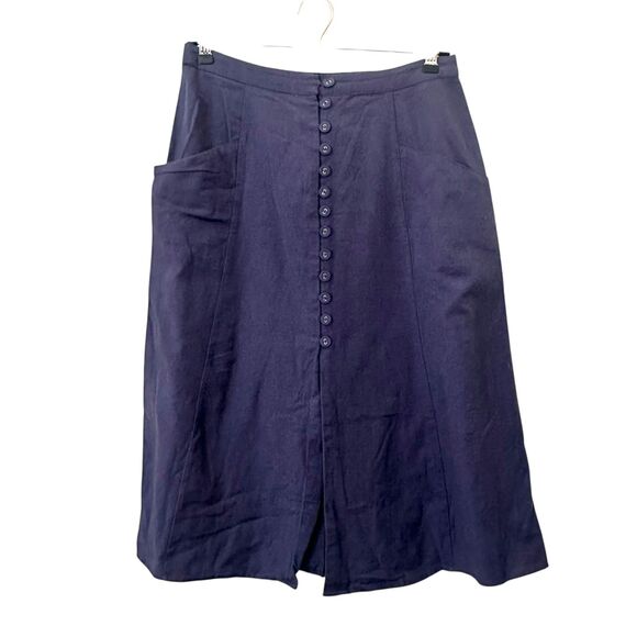 ASOS Buttoned Linen Blend Midi Skirt‎ Navy Blue Sz 8 - Picture 1 of 4